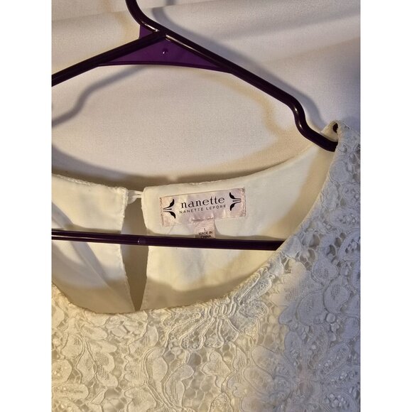 Nanette Lepore Womens White Lacy Blouse Top Shirt Size Large L Romantic Soft - Picture 2 of 4